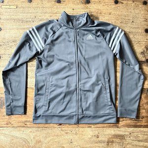 EUC Adidas Youth Kids TRACK JACKET Size XL 18/20 Grey White Stripes Soccer